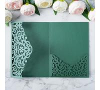 ponatia 20PCS Emerald Green Laser Cut Wedding Invitations Pockets, Tri-fold 5x7 Laser Cut Invitation Pockets for Wedding Bridal Shower Quinceanera 15 Anos Invite (No Envelopes & Inner Sheets)