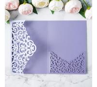 ponatia 20PCS Lilac Laser Cut Wedding Invitations Pockets, Tri-fold 5x7 Laser Cut Invitation Pockets for Wedding Bridal Shower Quinceanera 15 Anos Invite