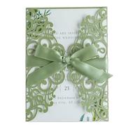 PONATIA 25PCS 5.12 x 7.1 '' Sage Green Laser Cut Wedding Invitations Cards with Envelopes for 5x7 Invitation Cards Wedding Baby Bridal Shower Engagement Sweet 16 Birthday Invite