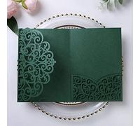 PONATIA 5.12 x 7.2 Emerald Green Laser Cut Invitation Cards, 20PCS Tri-Fold 5 x 7 Trifold Wedding Invitation Cards Pockets with Envelopes for Wedding Bridal Shower Engagement Birthday Quinceanera