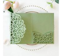 ponatia 5.12 x 7.2 Sage Green Laser Cut Wedding Invitations, 20PCS Tri-Fold 5x7 Trifold Laser Cut Invitation Pockets with Envelopes for Wedding Bridal Shower Engagement (No Inner Sheet)