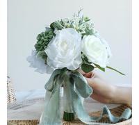 ponatia Sage Grenn Wedding Bouquets for Bride Bridesmaid, White Wedding Artificial Roses Flowers for Wedding Bouquets Ceremony, Anniversary (Sage Green & White)