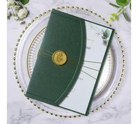 PONATIA Wedding Invitation Card Set - 20 Pieces 12.7 x 17.8 cm Wedding Invitation Cards with Envelopes, Wax Seals, Ribbons for Wedding, Baby Shower, Birthday, Quinceanera Invitation (Emerald Green)