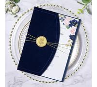 ponatia Wedding Invitation Cards Kit - 20PCS 5x7 Wedding Invitation Cards with Envelopes, Wax Seals, Ribbons For Wedding, Baby Shower, Birthday, Quinceanera Invitation (Velvet Navy Blue)