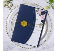 ponatia Wedding Invitation Cards Kit - 20PCS 5x7 Wedding Invitation Cards with Envelopes, Wax Seals, Ribbons For Wedding, Baby Shower, Birthday, Quinceanera Invitation (Navy Blue)