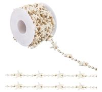 PONAYBEADIY 1Roll 5m Ocean Themed Starfish Chain Rolls Summer Handmade 316 Stainless Steel Turquoise 18K Gold Plated Connector Link Waist Chains Rolls for Jewellery Making Bracelet Necklace DIY Crafts
