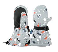 PONCEAU Waterproof Toddler kids ski gloves for girls boys Fleece lining warm snow mitten gloves Gray eagle S (fits 2-4 Years)