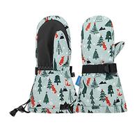 PONCEAU Waterproof Toddler kids ski gloves for girls boys Fleece lining warm snow mitten gloves Green Fox S (fits 2-4 Years)