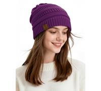 PONCEAU Womens Winter Hats - Beanie Hats for Women Warm Knit Beanie for Ladies Thermal Hat Thick Solid Fleece Lined Women Hats Unisex Warm Skiing Beanies Purple