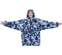 Ponch Robe - Changing Robes Camoflauge with Pink fleece lining. Waterproof Windproof camo changing parka- Oversized Ponchos jacket, Medium, Camo/Grey