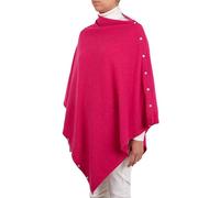 Poncho Buttons Mixed mere Women Made in Italy Merino Wool mere Black Beige White Blue Grey Knit Cape Shawl One Size Multipurpose Winter Clothing Shrug - Pink - One size