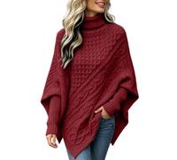 Poncho Jumpers for Women UK Batwing Sleeve Oversized Cable Knit Sweater | Womens Poncho Jumper, Turtleneck Chunky Knitwear, Asymmetric Hem Textured Cape, Autumn Winter Slouchy, Outdoor Work Christmas