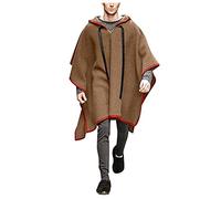 Poncho Men Ponchos Adult Wool Poncho Mens Poncho Mexican Style Cloak with Hood Men Wool Hooded Poncho Mexican Blanket Poncho Irregular Bat Sleeve Poncho Fashion Poncho (B, M)