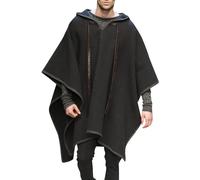Poncho Men Ponchos Adult Wool Poncho Mens Poncho Mexican Style Cloak with Hood Men Wool Hooded Poncho Mexican Blanket Poncho Irregular Bat Sleeve Poncho Fashion Poncho (A, L)