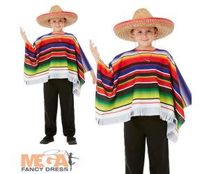Poncho Mexican Boy Kids Bandit Fancy Dress Wild West Western Childrens Costume