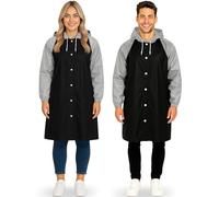 Poncho Waterproof Adult 2 Pack - Lightweight Black/Grey Rain Coat with Hood | Rain Poncho, Raincoat Women and Mens, Reusable Pac a Mac with Popper Front, 120cm Long, One Size, Festivals & Theme Parks