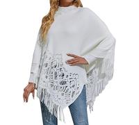 Ponchos for Women Hooded Cape Knitted Shawls with Buttons and Tassels Ladies Knitted Lace Shawl Poncho Winter Cape Sweater Knit Wrap Fringe Poncho Cape Blanket Warm Cardigan Wrap Shawl (White, L)