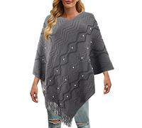 Ponchos for Women Shawls Wraps Oversized Reversible Elegant Cape Shawl Wrap Pullover Winter Warm Long Knitted Scarf Cape Jumper Ladies Poncho Top One Size Sweater Coats Christmas (Grey, One Size)