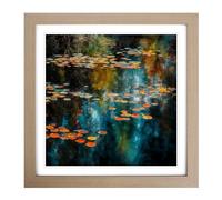Pond Abstract Art No.1 Framed Print | 18x18 Inch Oak Framed Wall Art | Ready to Hang | Abstract Fantasy Picture | Living Room Bedroom Lounge Office