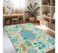 Pond Area Rug, Nature Tropical Deer Butterfly Spring Green Non-Slip Home Indoor Pattern Carpets Non Shedding Rugs for Living Room Bedroom Dining Desk Office Decor 4' X 6'