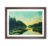 Pond At Sunrise Framed Print | A4 Walnut Framed Wall Art | Ready to Hang | Modern Landscape Picture | Living Room Bedroom Lounge Office