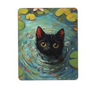 Pond Cat Mouse Pad Black Durable Soft Waterproof Non-Slip Rubber Leather with Stitched Edge Gaming Mouse Pads for Desk Office Laptop 9.4"x7.9"
