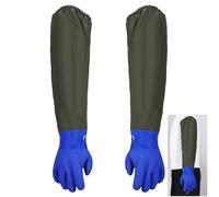 Pond Cleaning Gloves, 1 Pair Blue Aquarium Gloves, Long Rubber Pond and Drain Gloves, Long Sleeve Waterproof Gloves, 74 CM, for Cleaning fish Tank, Aquarium Water Changing and Toilet, Blue