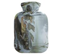 Pond Crocodiles Water Bottle for hot Water with Soft Cover 2L Bottle Bag for Sore Muscle Sore Muscle