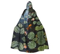 pond filled with lotus leaves Halloween cape masquerade hooded cape rave party costume (length 147 cm/hood height 38 cm)
