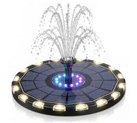 Pond Fountains, Solar Bath Fountain, Solar Powered Water Fountain For Pool - Smart Light Control, 7 Color Modes, 6 Replaceable Nozzles, 7.09 Inch