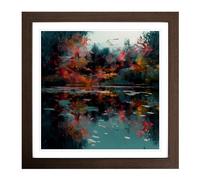 Pond Glitch Art No.1 Framed Print | 18x18 Inch Walnut Framed Wall Art | Ready to Hang | Eclectic Historical Picture | Living Room Bedroom Lounge Office