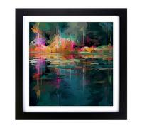 Pond Glitch Art No.3 Framed Print | 18x18 Inch Black Framed Wall Art | Ready to Hang | Eclectic Historical Picture | Living Room Bedroom Lounge Office