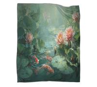 Pond Koi, Lotus, Frog Blanket,Soft,Comfortable And Warm,3D Pattern,Suitable for Home And Camping,40x50inch(100x130cm)