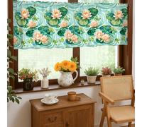 Pond Lily Kitchen Curtains, Nature Floral Water Lily Leaf Summer Green Single Panel Valance for Window Window Decoration for Dining Room Breakfast Nook Sink Area 18x52 Inch