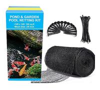 Pond Netting, 14 x 14 FT Pond Net Heavy Duty Pond Netting for Koi Ponds, Garden Pool Fine Mesh Netting Kit for Leaves, Protects Koi Fish from Birds Cats Predators, with 14 Stakes and 30 Cable Zip Ties