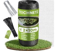 Pond Netting 2x10m Black, Heavy Duty Woven Fish Pond Cover | Incl. U-pins & Cable Ties, UV-Resistant HDPE Fine Mesh Net to Protect Koi from Birds, Cats, Leaves & Debris - Reusable