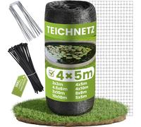 Pond Netting 4x5m Black, Heavy Duty Woven Fish Pond Cover | Incl. U-pins & Cable Ties, UV-Resistant HDPE Fine Mesh Net to Protect Koi from Birds, Cats, Leaves & Debris - Reusable