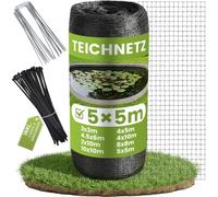 Pond Netting 5x5m Black, Heavy Duty Woven Fish Pond Cover | Incl. U-pins & Cable Ties, UV-Resistant HDPE Fine Mesh Net to Protect Koi from Birds, Cats, Leaves & Debris - Reusable