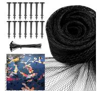 Pond Netting Cover for Leaves, 14 x 14 Koi Pond Net Cover, Durable & Sturdy Pond Netting for Koi Ponds, Protect Koi Fish Against Herons, Raccoons, Cats & Predators, 14pcs Stakes Included