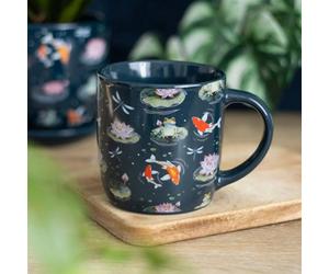 Pond Print Mug - Nature-Inspired Lily Pads, Frogs & Koi, 350Ml