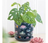 Something Different Pond Print Plant Pot With Saucer, Blue