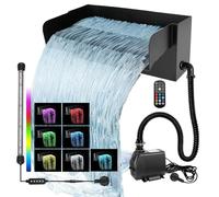 Pond Waterfall Filter Kit with 45W 3000L/H Pump, 30cm Stainless Steel Garden Waterfall Feature with Colorful LED Light, Pond Waterfall Spillway Set Ideal for Pool, Patios, Stream Garden Decor