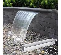 Pond Waterfall Outdoor Spillway Water Fountain with Soft Hose, Garden Fountain Water Feature for Inground Pools, Metal Waterfall Runoff Outlet Kit, Koi Pond Decor(Silver,31.5in(80cm))