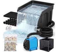 Pond Waterfall Spillway Kit, Pond Waterfall Filter with 3700L/h Quiet Pond Pump & Filter Cage, 4m Corrugated Tubing, Filter Media for Outdoor Ponds up to 11300L