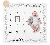 Organic Baby Monthly Milestone Blanket Boy or Girl - Months Blanket with Wood Frame and Newborn Announcement Disc - Growth Chart Milestone Blanket Neutral, 1-12 Month Milestones, 47”x47”