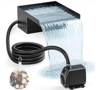 PONDIA 20cm Outdoor Pond Waterfall Kit: 304 Stainless Steel Pond Waterfall Spillway Kit with 2500L/H Pump, 3m Freeze-Proof Tubing & 5m Cord - Complete Waterfall Fountain Kit for Garden & Pool Decor