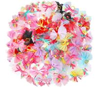 PONDON 100 Mixed Color Dog Bows For Small Animals, Polka Dot Pet Hair Bows With Elastic Bands, Fluffy Design In Various Styles, Acrylic And Rubber, Suitable For Party And Daily Grooming