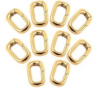 PONDON 18K Gold Plated Brass Spring Clips, Oval Carabiner Clasps For Jewelry Making, Ten Pcs Lobster Clasps, Keychain Connectors, Diy Jewelry Findings & Craft Projects