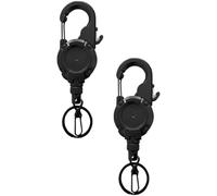 PONDON 2 Pcs Black Retractable Keychain Clip With Knife, 360° Rotation Backpack Carabiner, Steel Wire Easy Pull Buckle For Outdoor Use