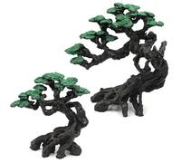 PONDON 2 Pcs Bonsai Tree Aquarium Decors, Artificial Moss Bonsais with Large and Small Canopy, Resin Material, For Freshwater and Saltwater Tanks, Quick Installation